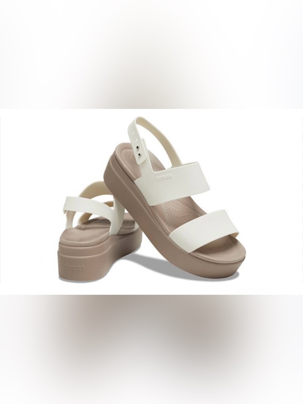 CROCS Ivory Beige Brooklyn Low Wedge Platform Sandals Women's Size 7 - Picture 2 of 9